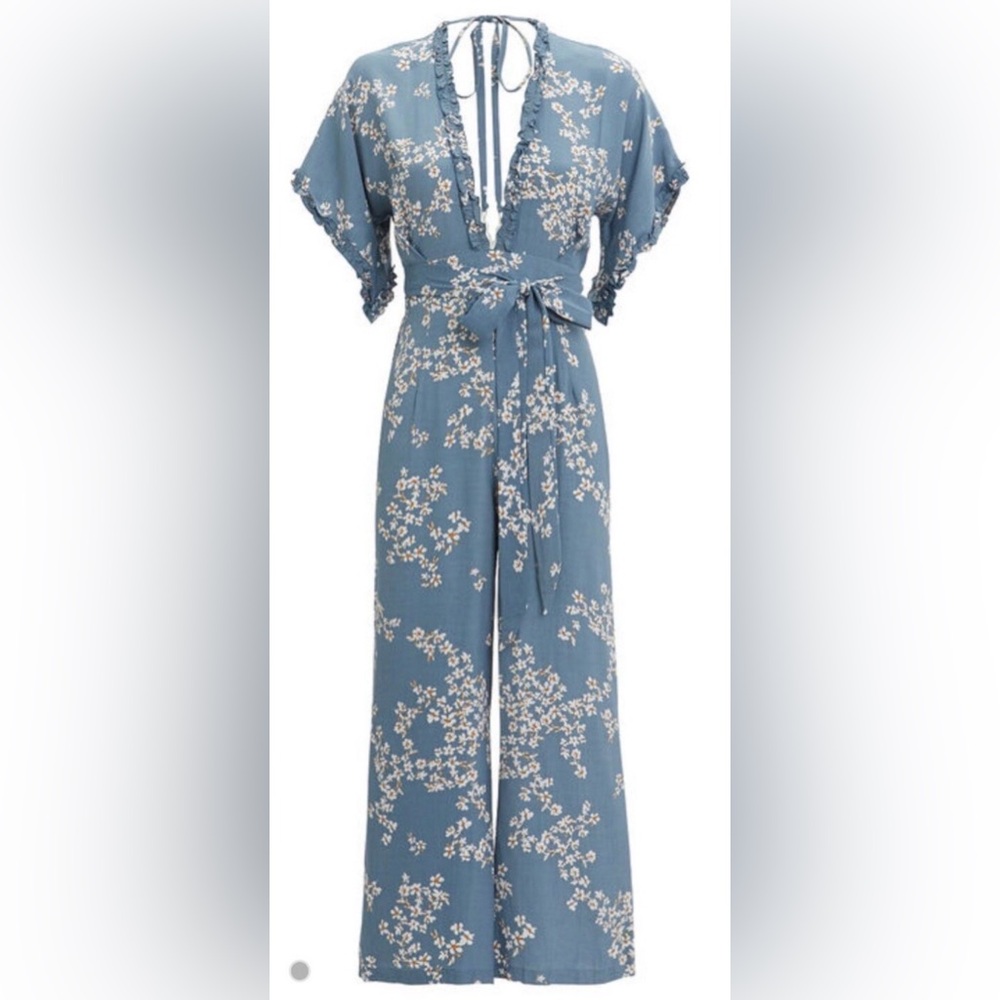 Faithfull the Brand La Villa Jumpsuit in a floral blue print